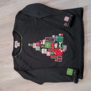 Tiara International XL Christmas Collection tree and gifts sweater beads sequin